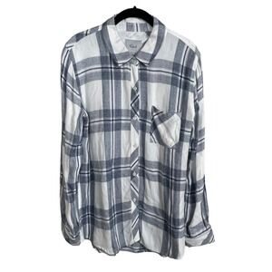 Rails Hunter White Indigo Melange Plaid‎ Women's Size M Long Sleeve Button Shirt